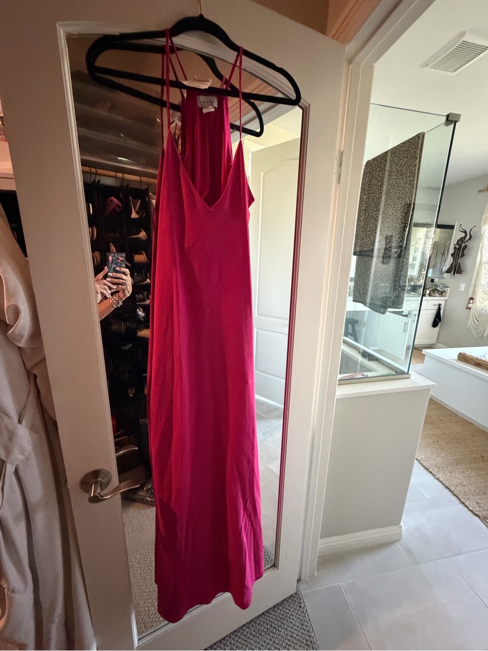 Nicole Miller Fuchsia Slip Maxi Dress with V-Neck